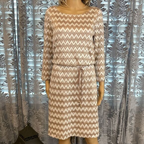 Jessica Howard Dresses & Skirts - Jessica Howard Sz 10 Champagne Gold White Chevron Dress Wedding Party Evening